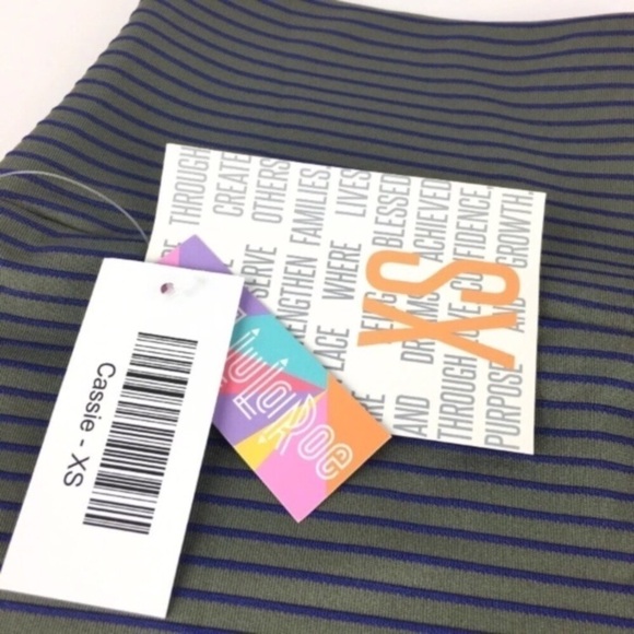 LULAROE Cassie Skirt Pencil Fitted Striped Olive Navy Blue Stretchy Size XS NWT - Picture 5 of 7